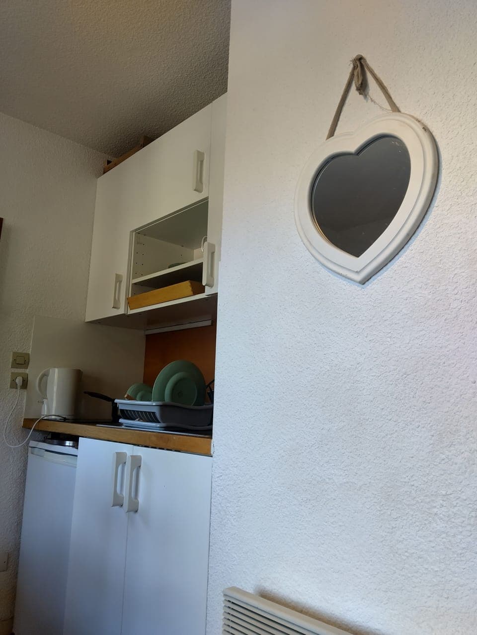 Kitchenette  with ceramic hob, fridge, slow cooker, kettle, toaster, pans etc