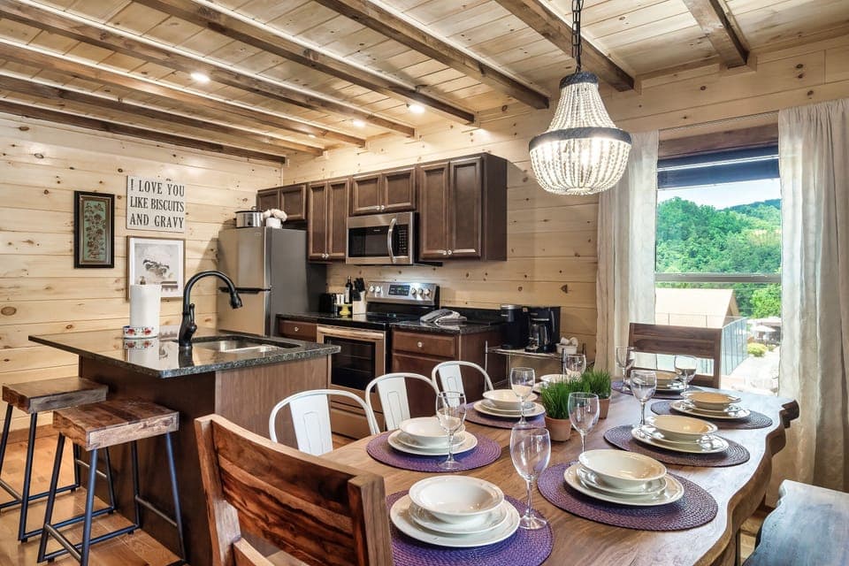 Dining table fits 8.  Island fits 2 more.