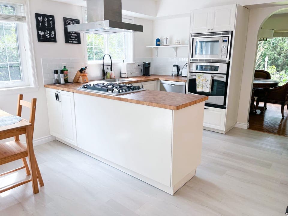 Bright and airy kitchen, we supply everything needed for a long-term stay