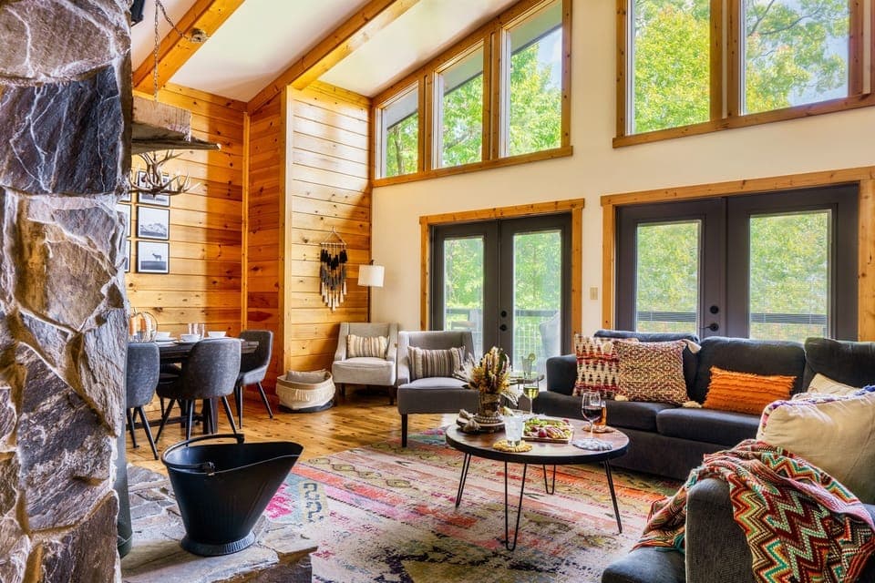 The spacious living room has plenty of seating so you can enjoy time together.