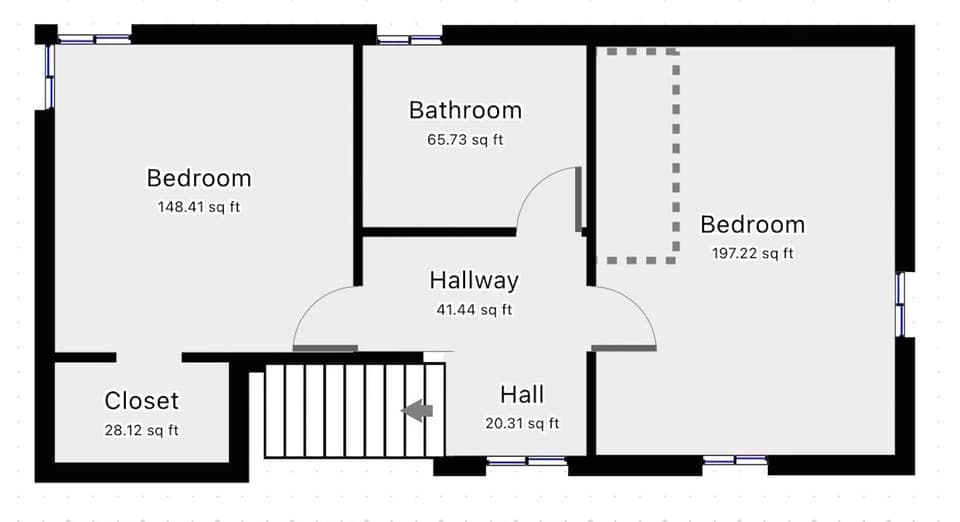 Upstairs - two bedrooms and bath 