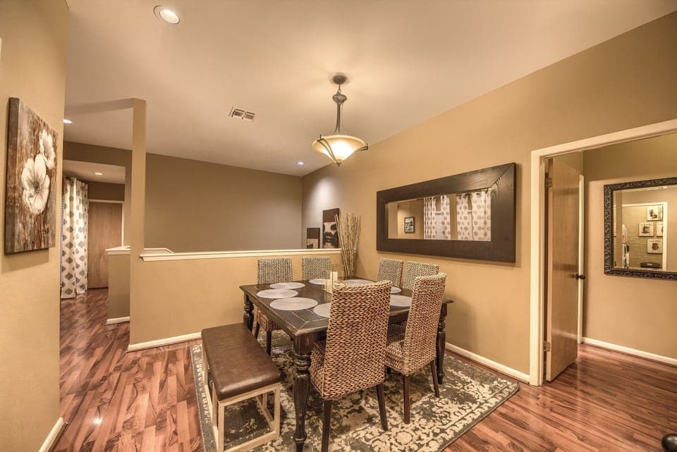 Dining table with seating for 8.