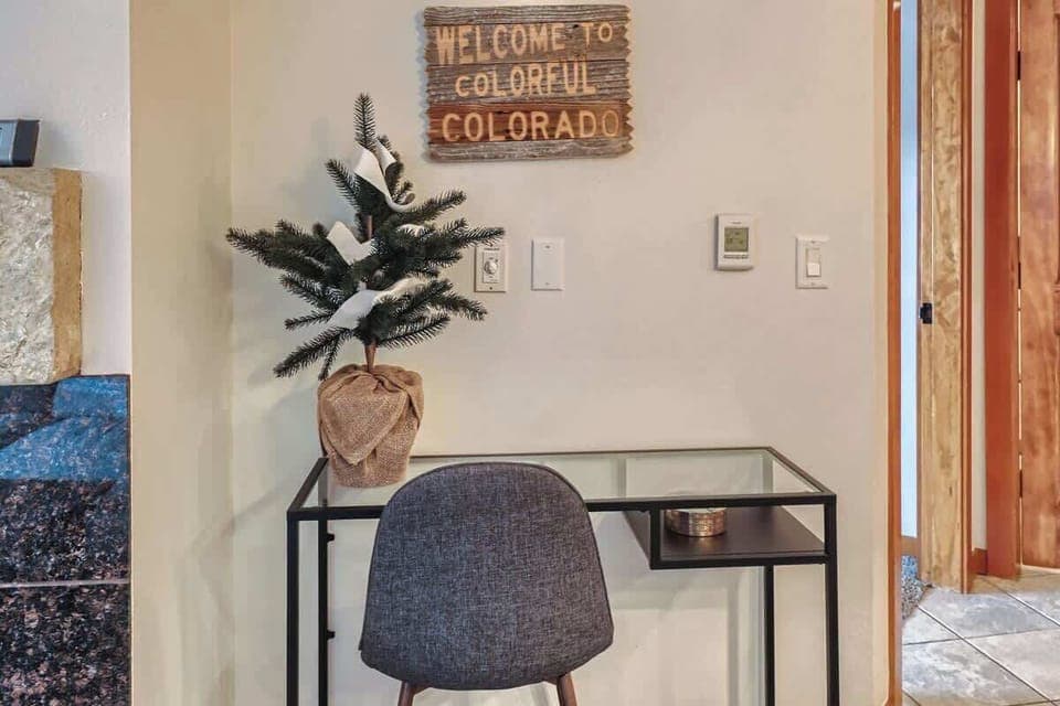 Small desk in living room, providing a great workspace