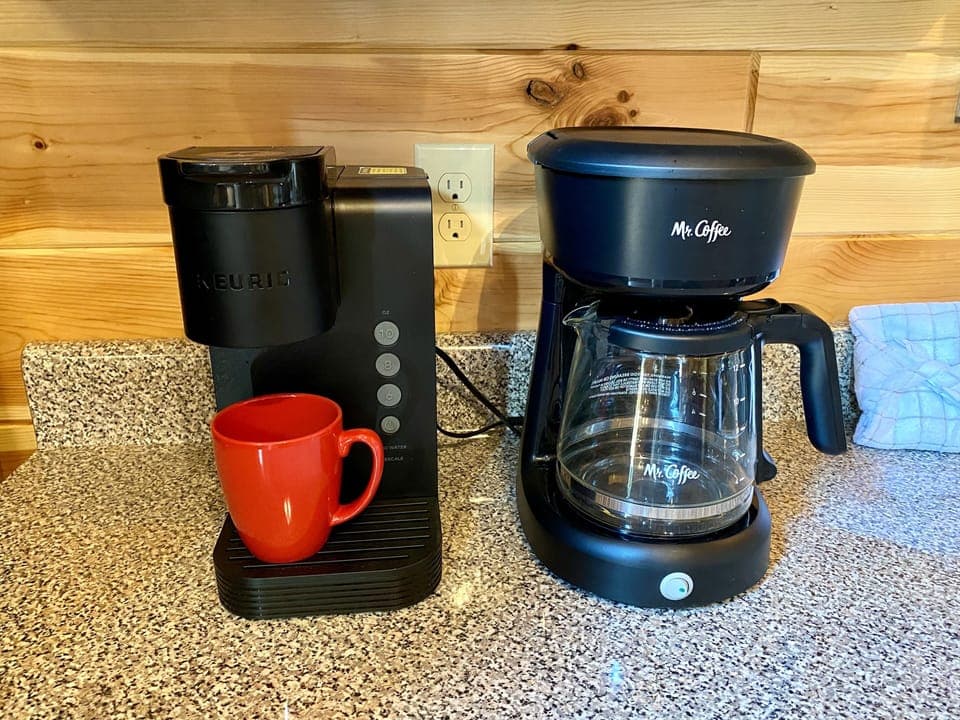 Kitchen features both a traditional coffee maker and Keurig for guests