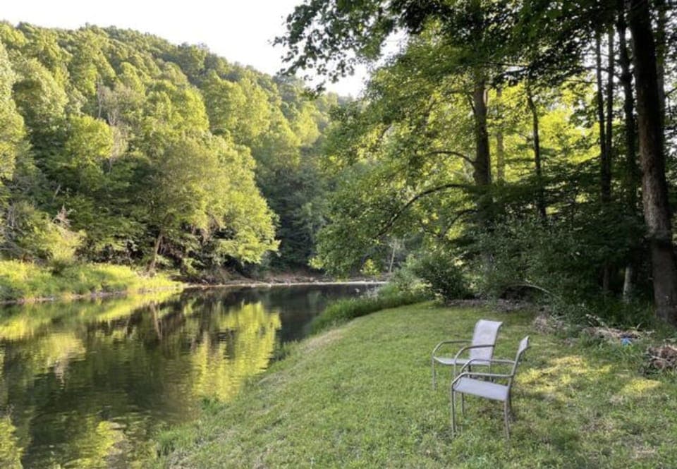 our grassy beach on Dry Fork River