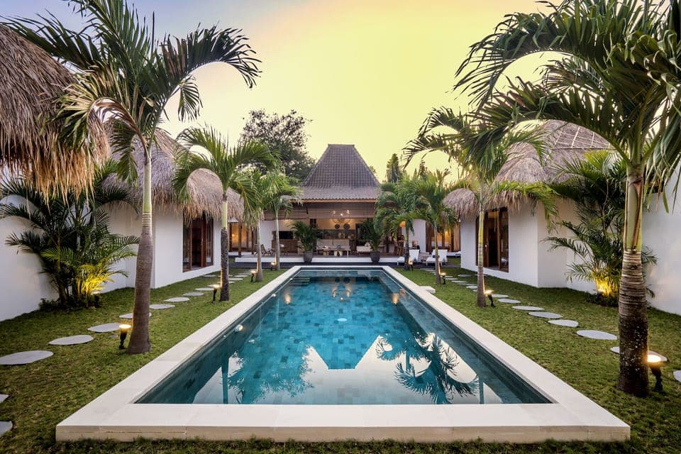 View of the pool and outside garden area 