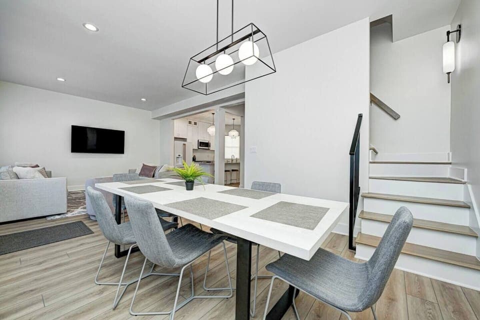 The dining room opens into the living room.