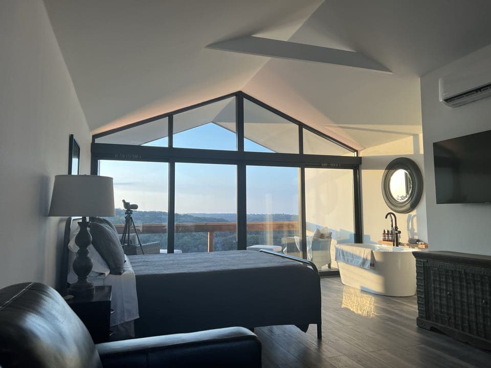 View from the leather sofa, near the front door.