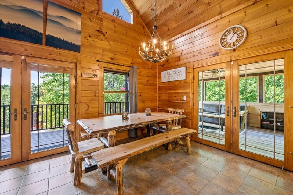 Gorgeous wood dining table located just off the kitchen with plenty of seating.