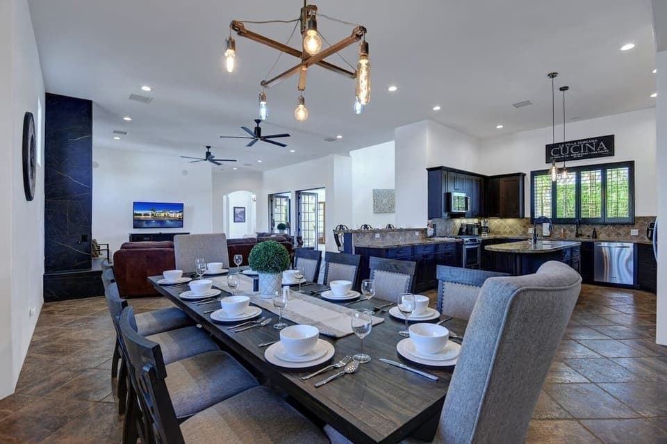 Dining table seats ten.