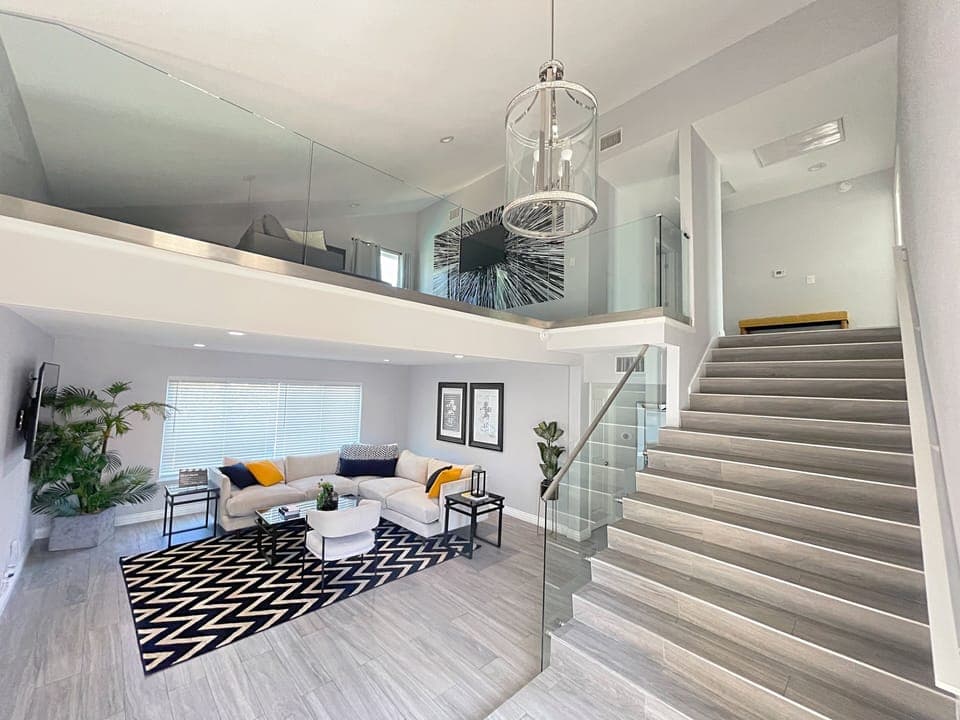 Entrance, Downstairs living room and upstairs loft living room