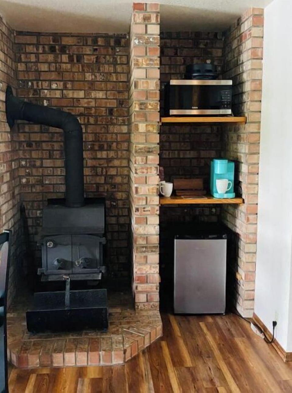 Fire place in downstairs living room. 