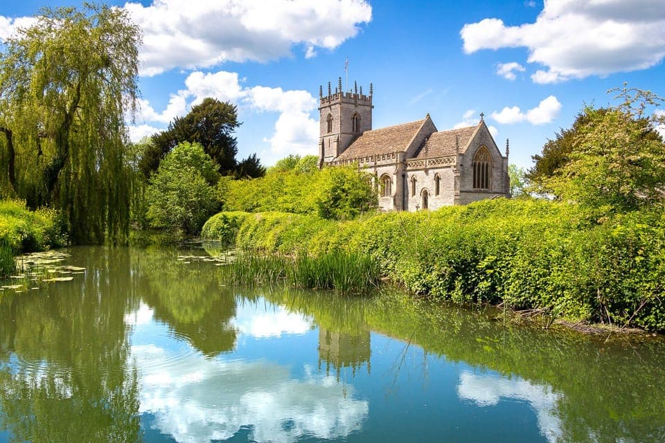 View of St Peters Church and Wild Swimming spot.