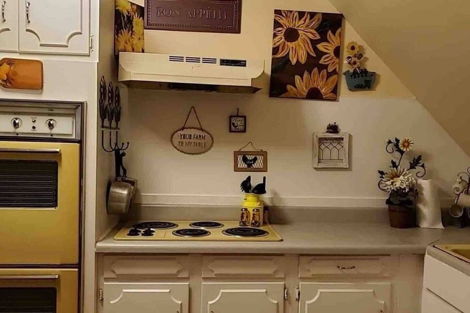 Cute kitchen with everything you need to prepare and serve meals