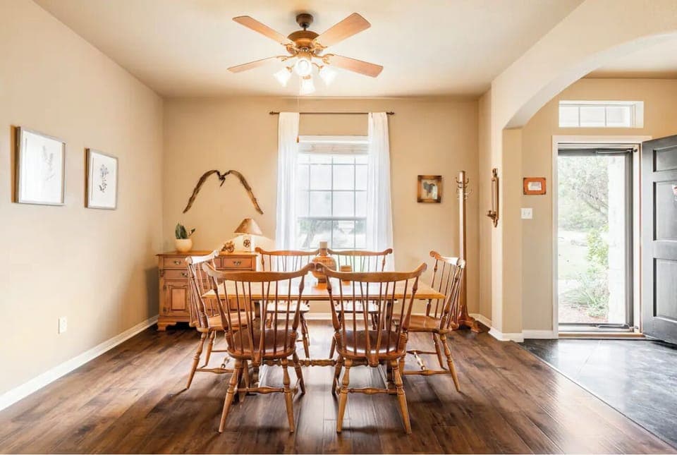 Dining room/"Western Room" with view of The Cozy Coop's front yard.
