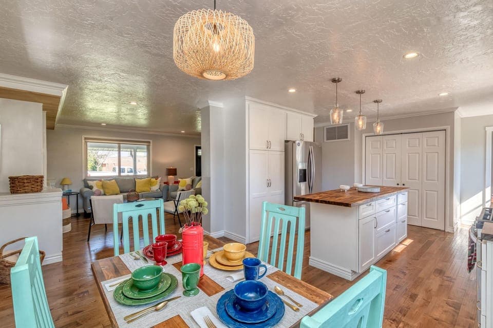 Set the table and savor delicious meals in this warm and welcoming dining room.