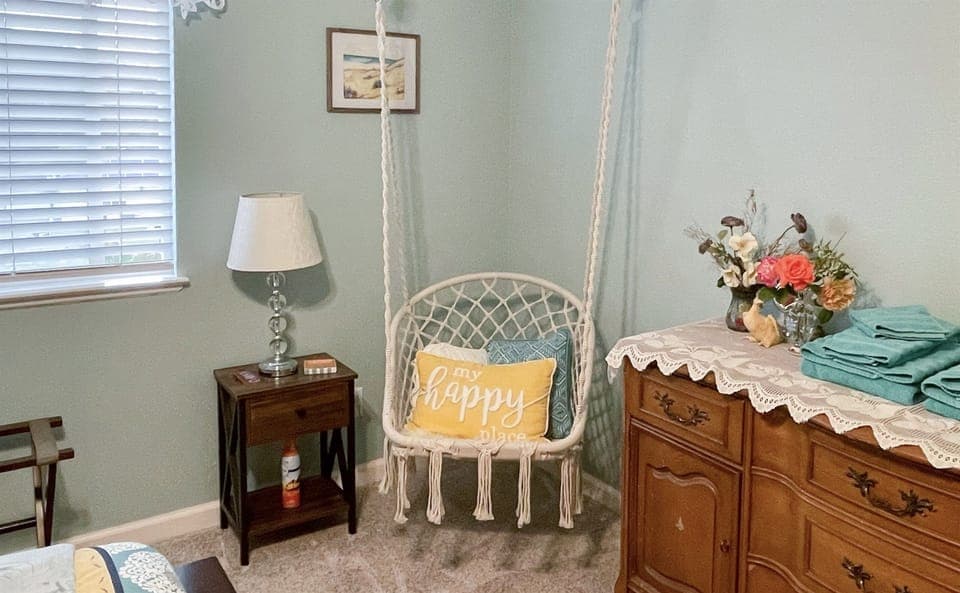 Enjoy a themed bedroom and the inviting decor touches!