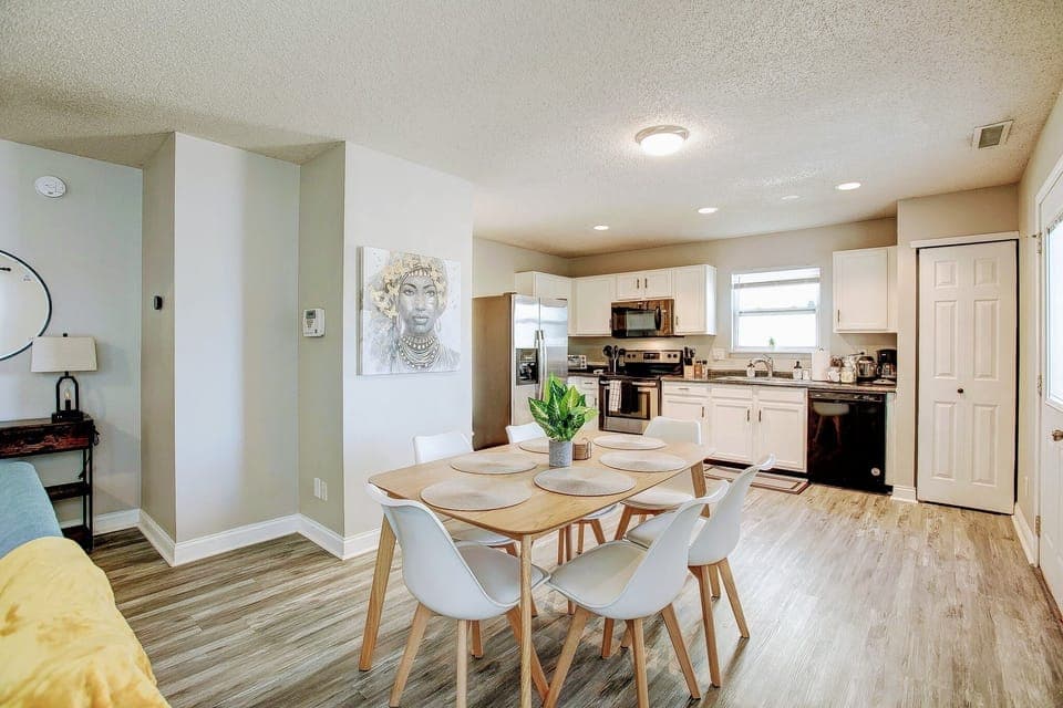 Open concept living and dining room.