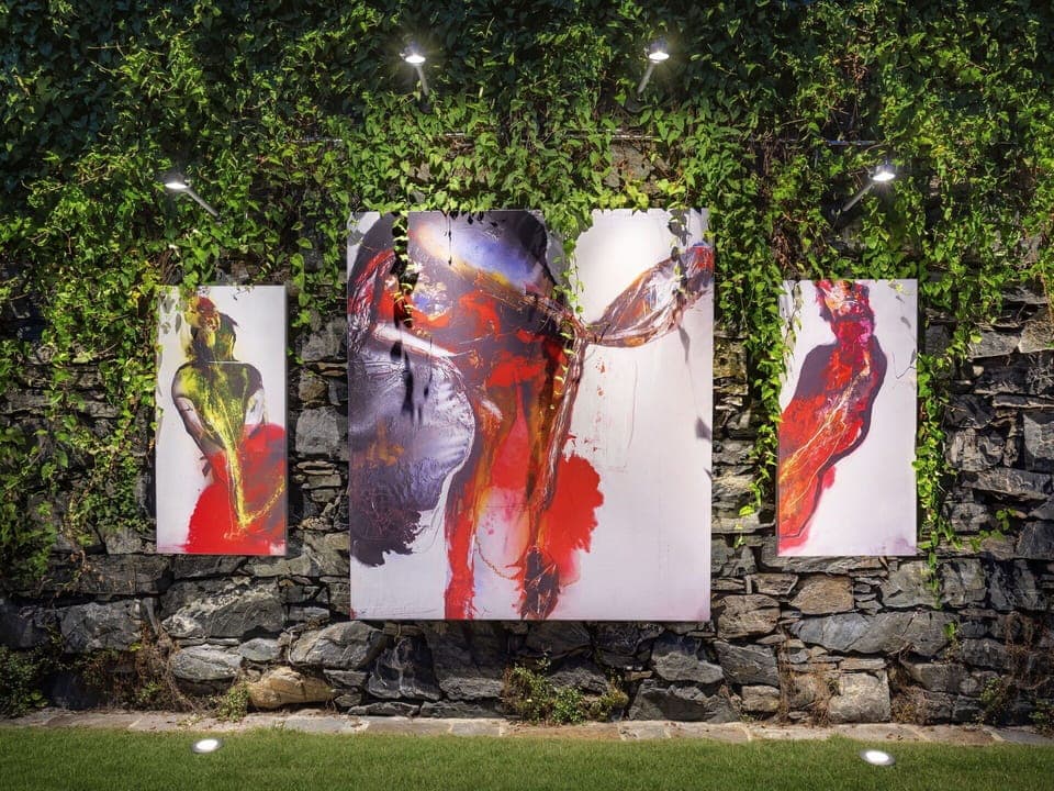 Plant, World, Textile, Organism, Art, Paint, Grass, Rectangle, Tree, Font