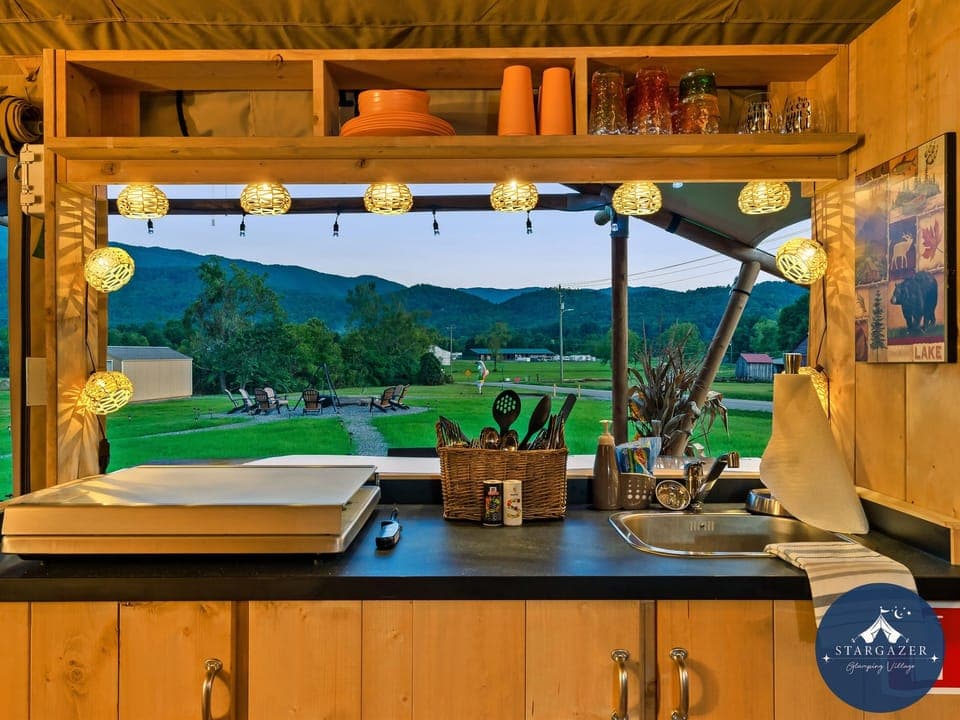 Prepare a delicious dinner on the 4 burner cook stove while taking in the grandeur of the Smokies at sunset.