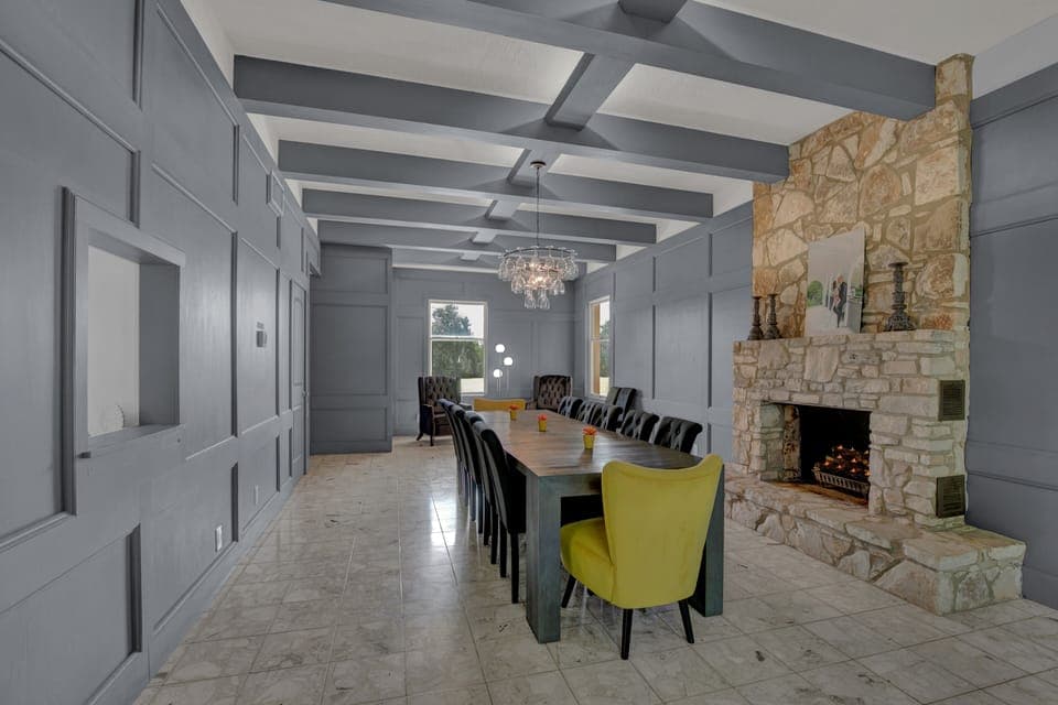 Battery candles in formal dinning fireplace.