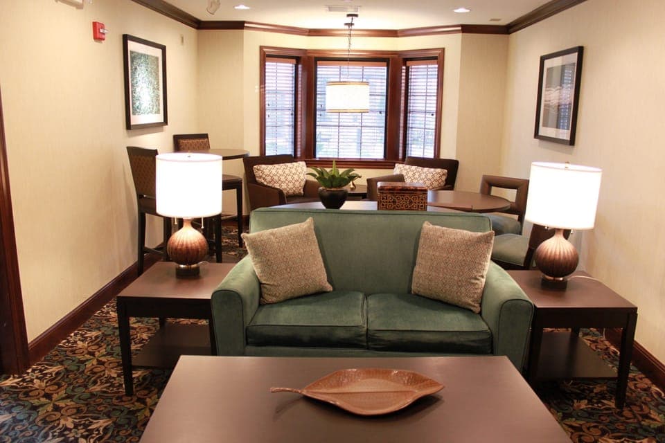 Reconnect with friends in the communal lounge.