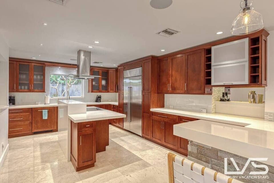 Chefs Kitchen with Viking Gas Range, Sub Zero Drawer Style Ice Maker, Stainless Steel Appliances & More. Detailed description of everything stocked in kitchen on listing under THE SPACE.