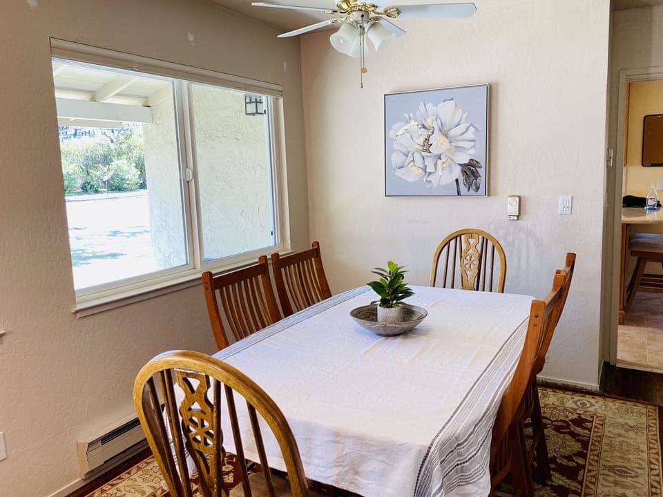 Dining room with large dining room table with extra leaves for extra seating