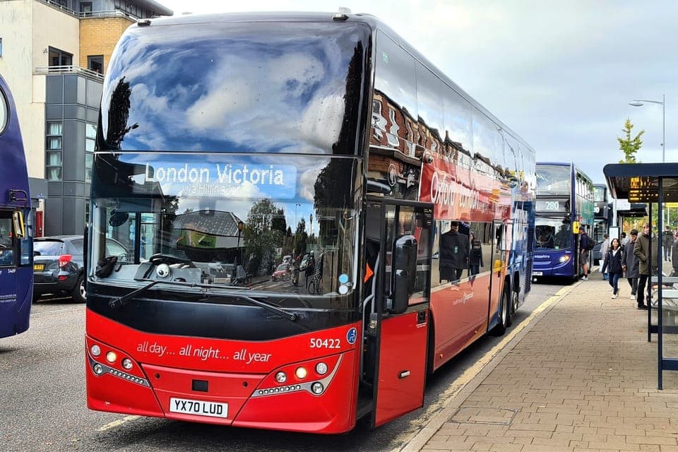 Bus stop for buses to London and airports, 100 metres from the house.