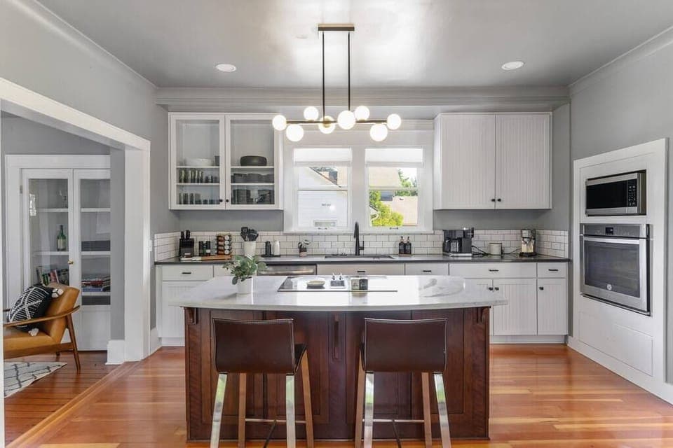 Gather around the inviting kitchen island.