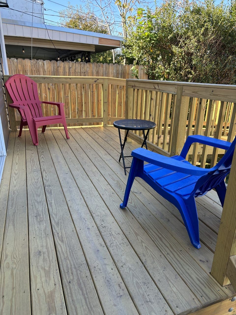 Deck with chairs. Great for enjoying morning coffee.