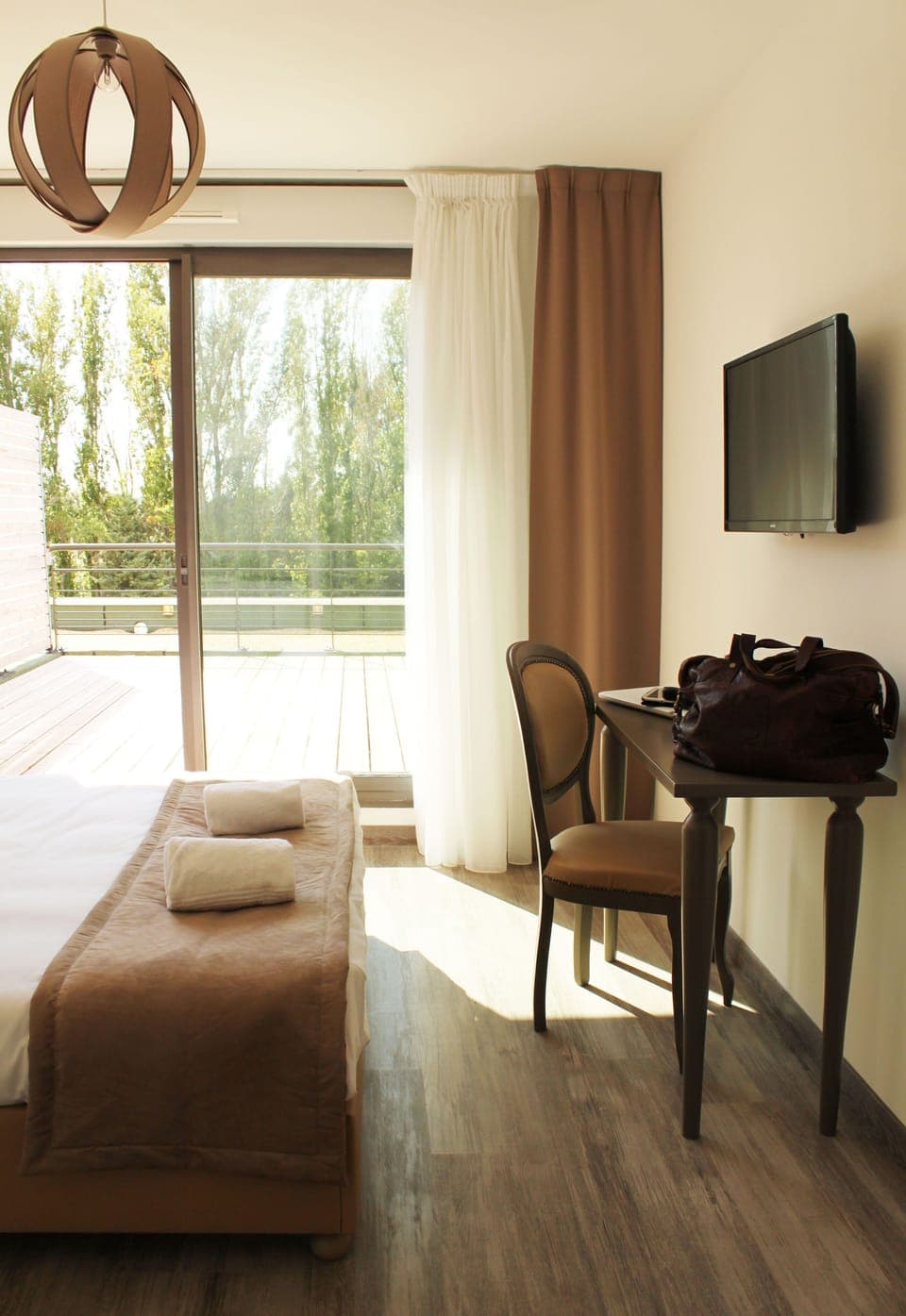 Relax on the comfy bed after a day outside.