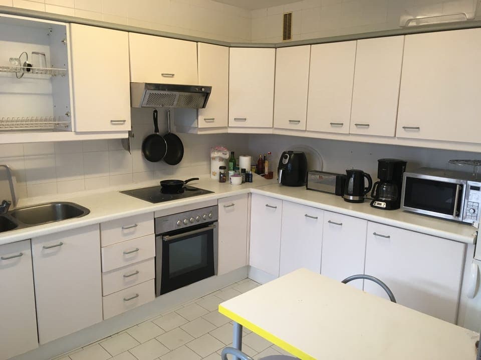 Kitchen with Microwave, Coffee Maker, Hot Air Fryer, Juicer, Kettle, and Toaster