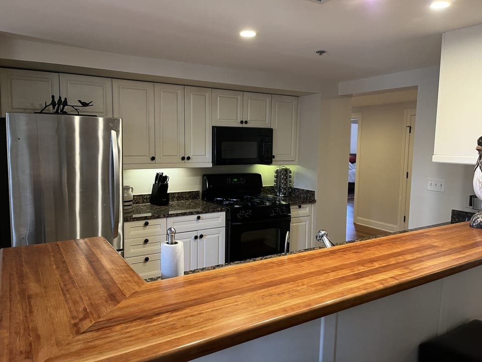 Well stocked kitchen if you decide to stay home.  Uber Eats also delivers here!