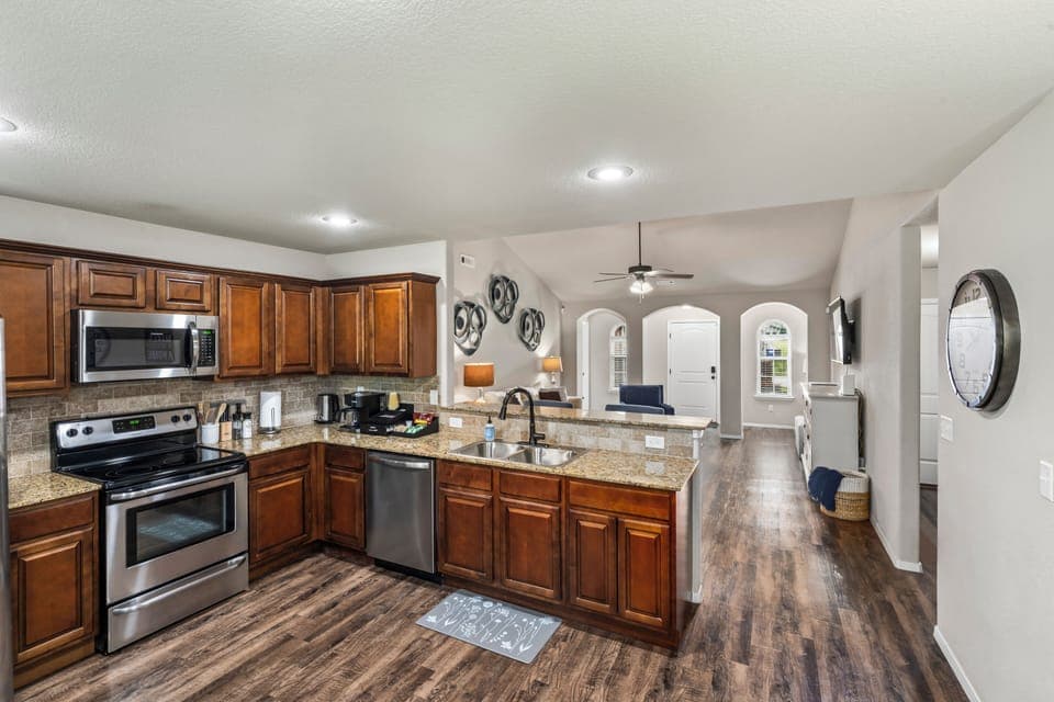 Spacious open floor plan with breakfast bar.