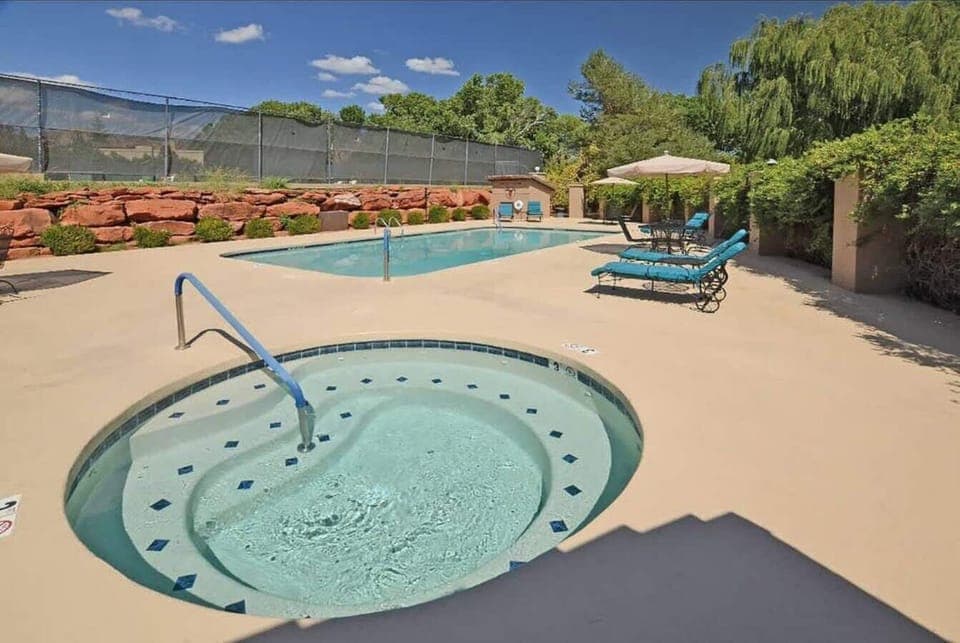 Canyon Mesa has a community, saltwater pool (seasonal from 4/15 - 11/15, weather permitting) and a year round hot tub.
