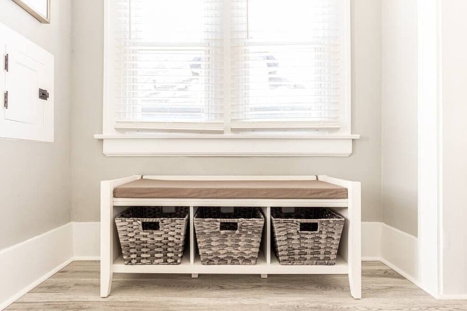 Bathroom #1: bench seat for dressing and storage