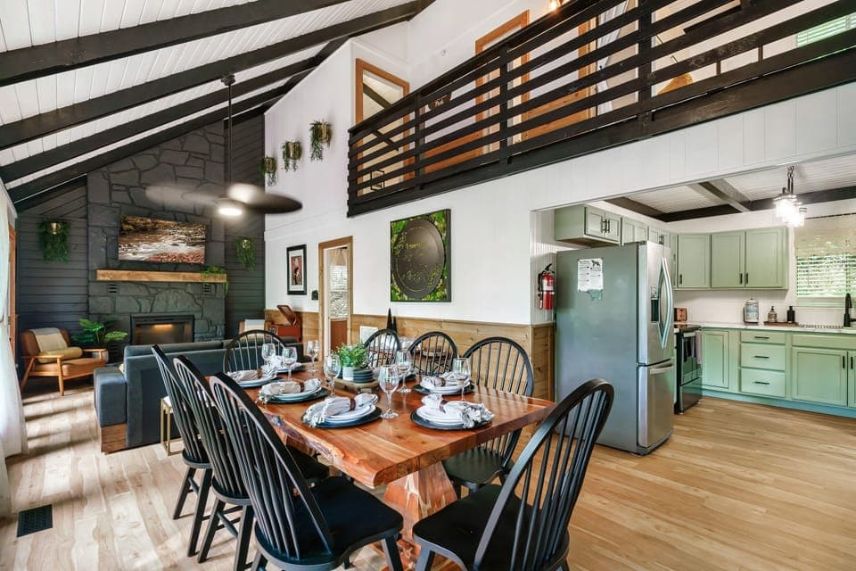 Enjoy a family dinner or game night at our handcrafted 8 person dining table.