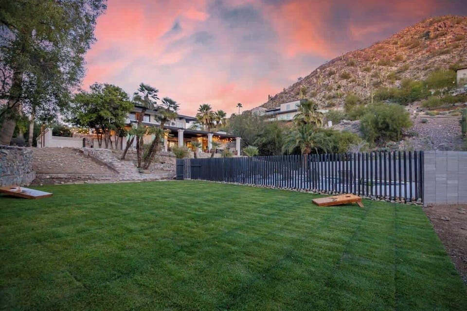 Lucious grass for fun games of Cornhole. 