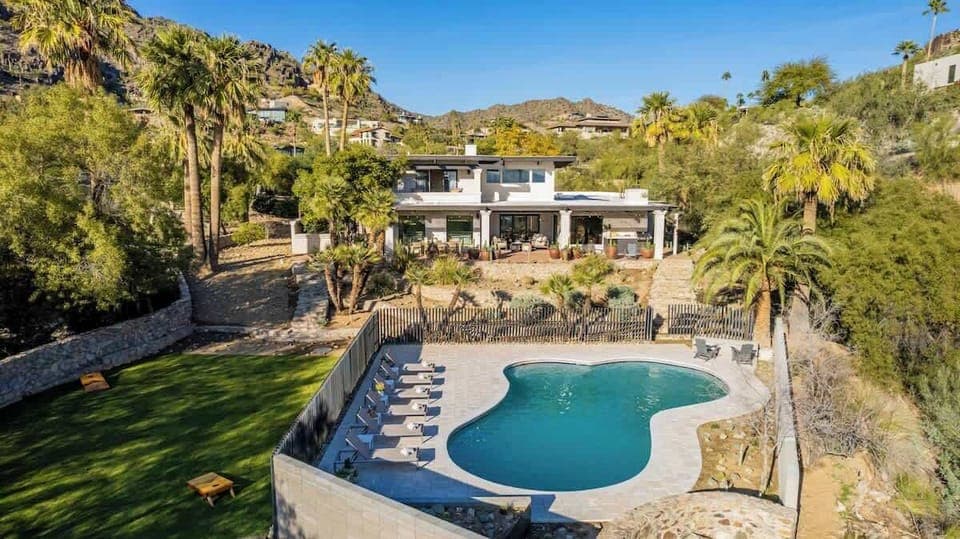 1.5-acres of desert bliss with native plantings, saguaro and Mountain View’s, lush lawn (with corn hole), a resort-worthy pool area, and plenty of loungers.