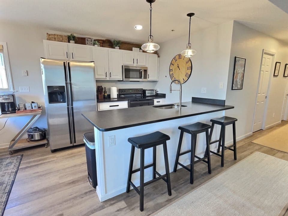 Updated kitchen with granite counter tops. 