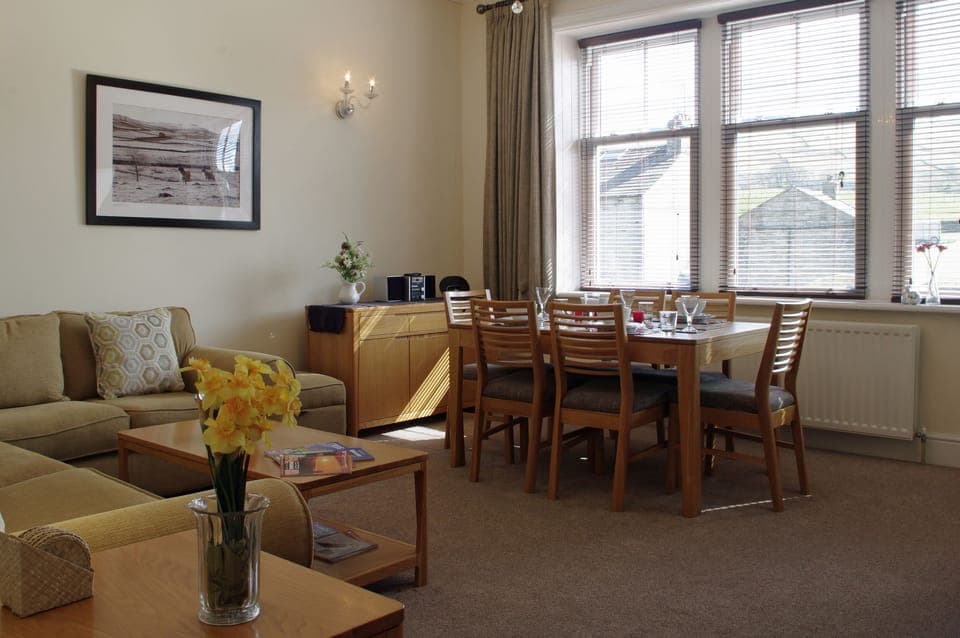 Spacious lounge with dining area and kitchen off at Burnside View in Hawes, Wensleydale in the Yorkshire Dales
