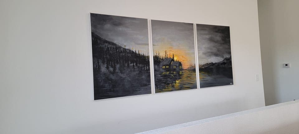 Customized painting depicting the lake and sunset. You will see a similar view. 
