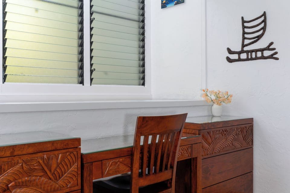 Designated work station in bedroom.