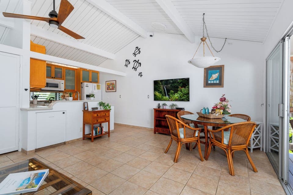 Living area looking towards the well appointed full kitchen.