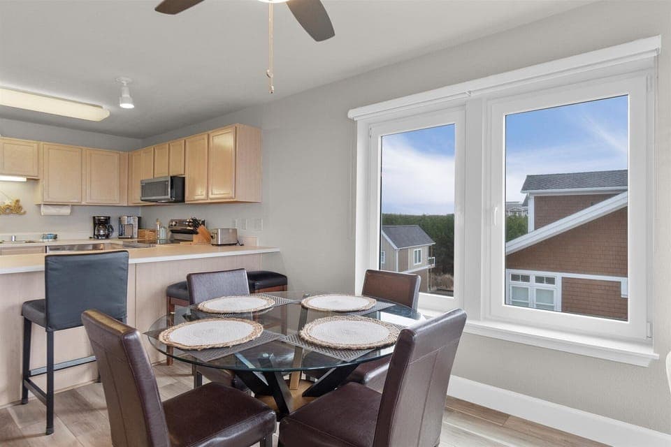 Dining room table seats 4 comfortably