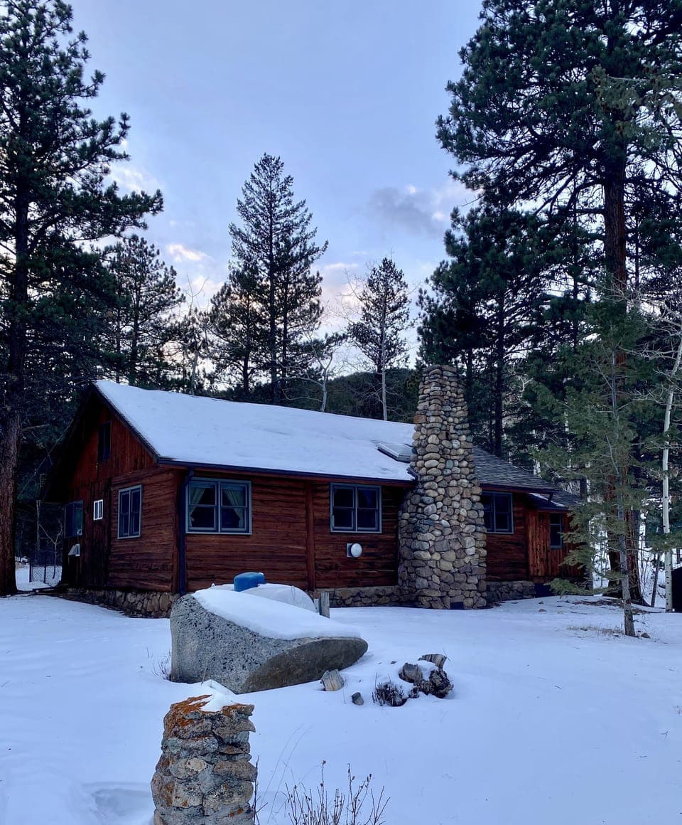 Cabin exterior in the winter snow