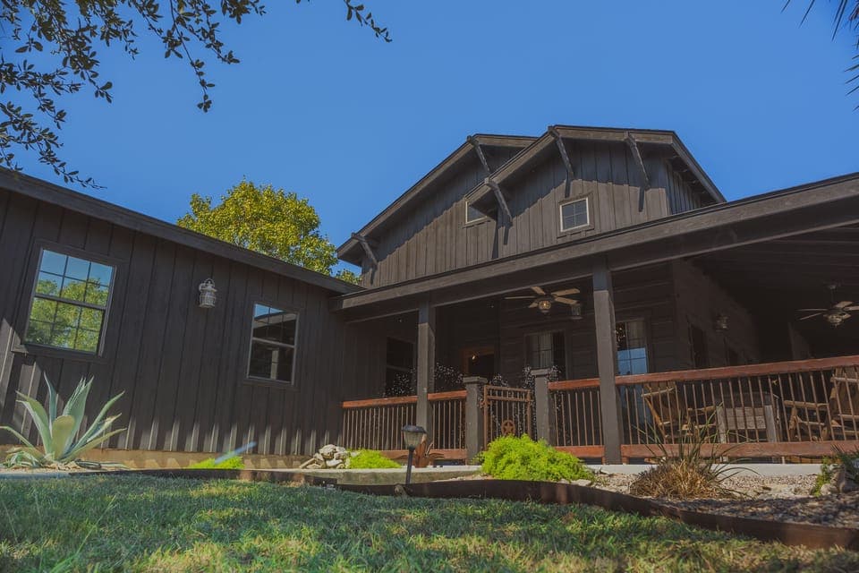 Front entrance with koi pond
