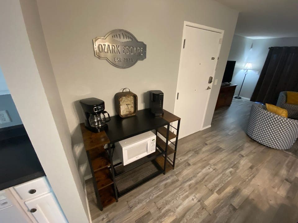 Coffee bar with both a 12 cup pot and a Keurig.