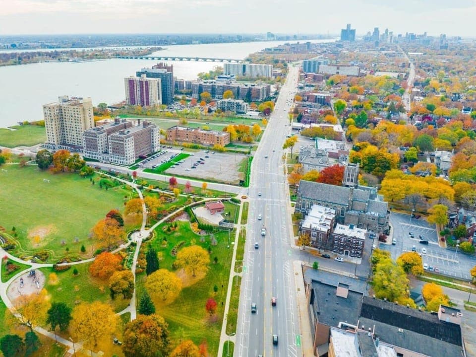 Aerial view of the neighborhood